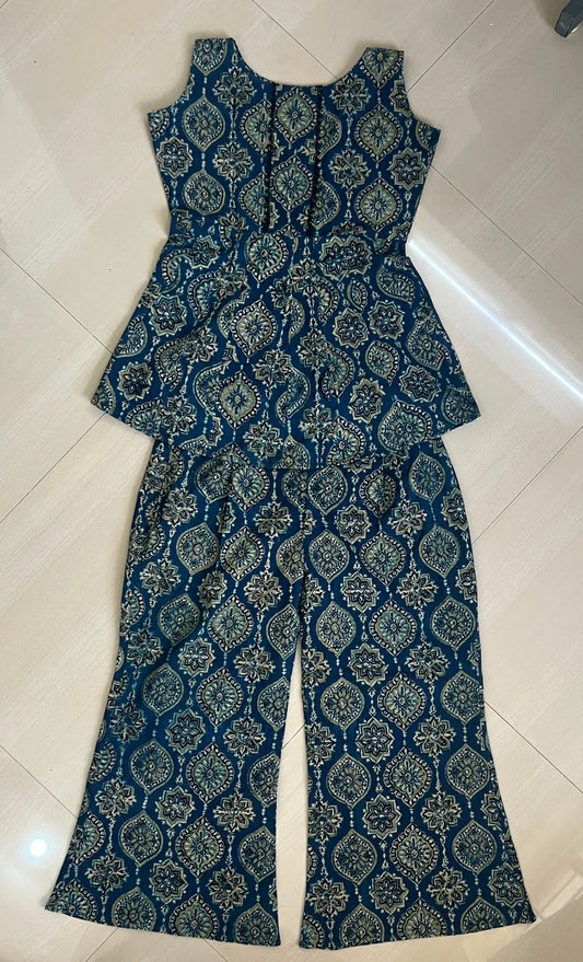 INDIGO GEOMETRI TIERED MIDI DRESS